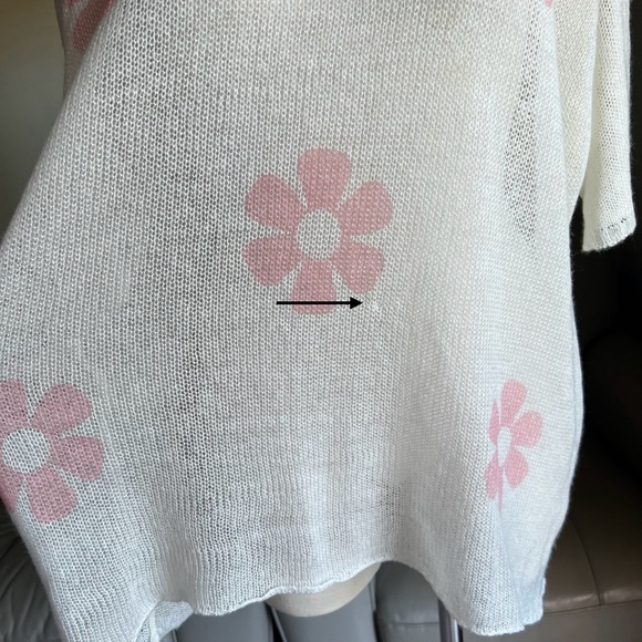 Cocolove Sz M L Mohair Blend Knit Floral Tunic Top Short Sleeve Sweater White - Picture 11 of 15